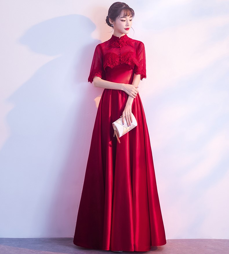 蕾絲披肩中式禮服，甜美福連文苑晚禮服