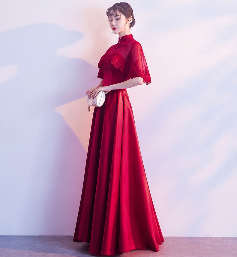 蕾絲披肩中式禮服，甜美福連文苑晚禮服