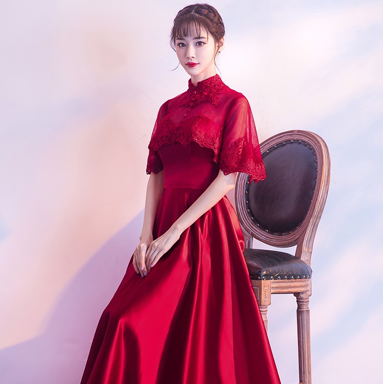 蕾絲披肩中式禮服，甜美福連文苑晚禮服