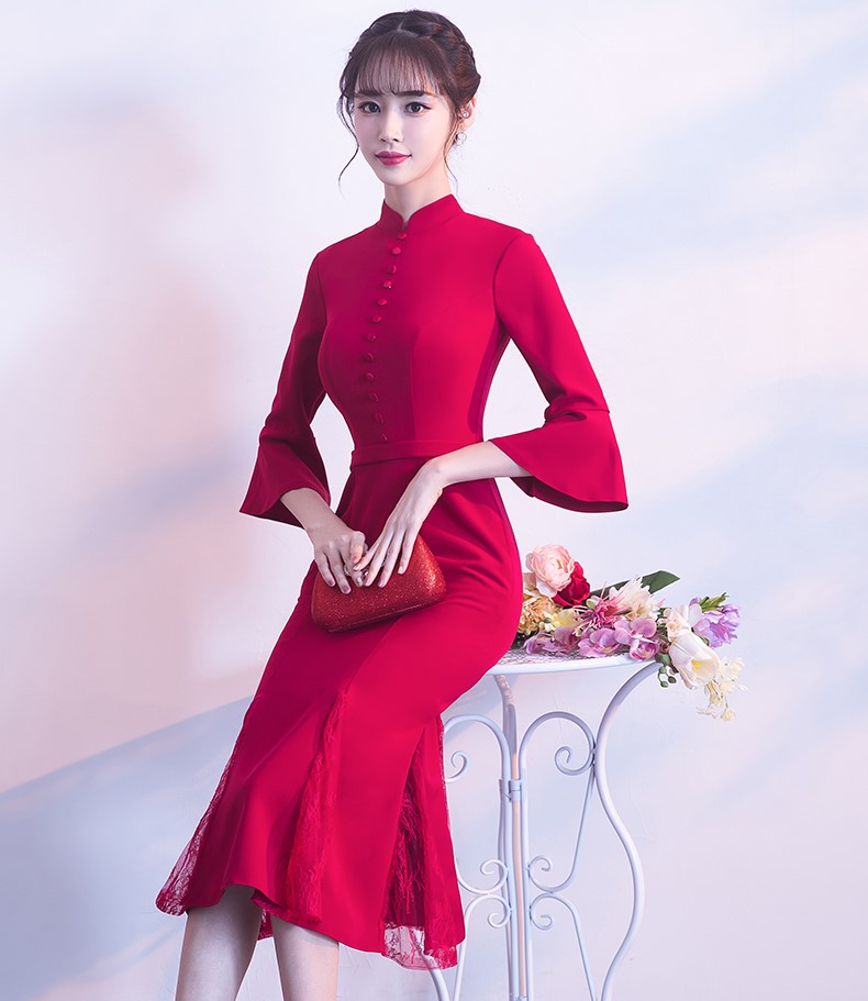 復(fù)古魚尾中式禮服，氣質(zhì)修身晚禮服