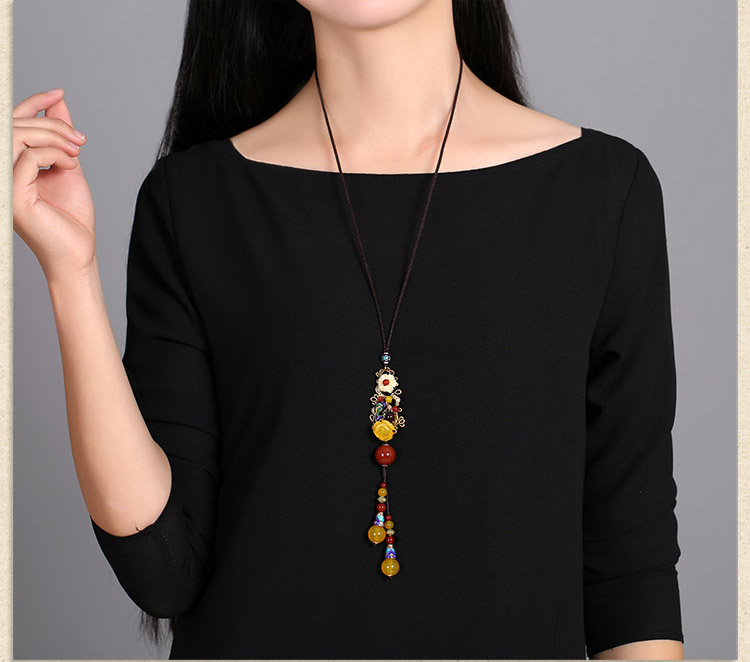 時尚大氣彩色吊墜民族風毛衣鏈項鏈
