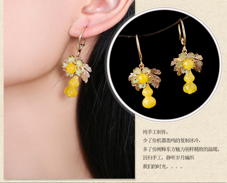福連文苑黃色葫蘆耳墜耳環(huán),復(fù)古氣質(zhì)耳環(huán)