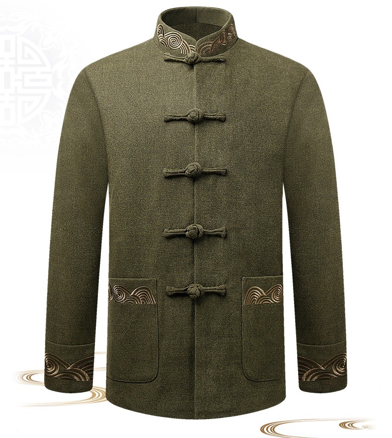 墨綠色中式唐裝外套，復(fù)古風(fēng)民族刺繡男士唐裝