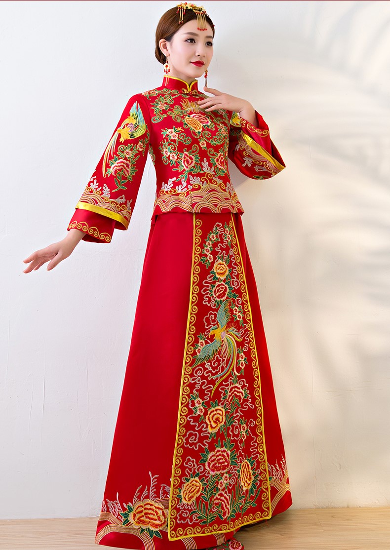 唯美福連文苑中式禮服，鳳牡丹刺繡新娘禮服