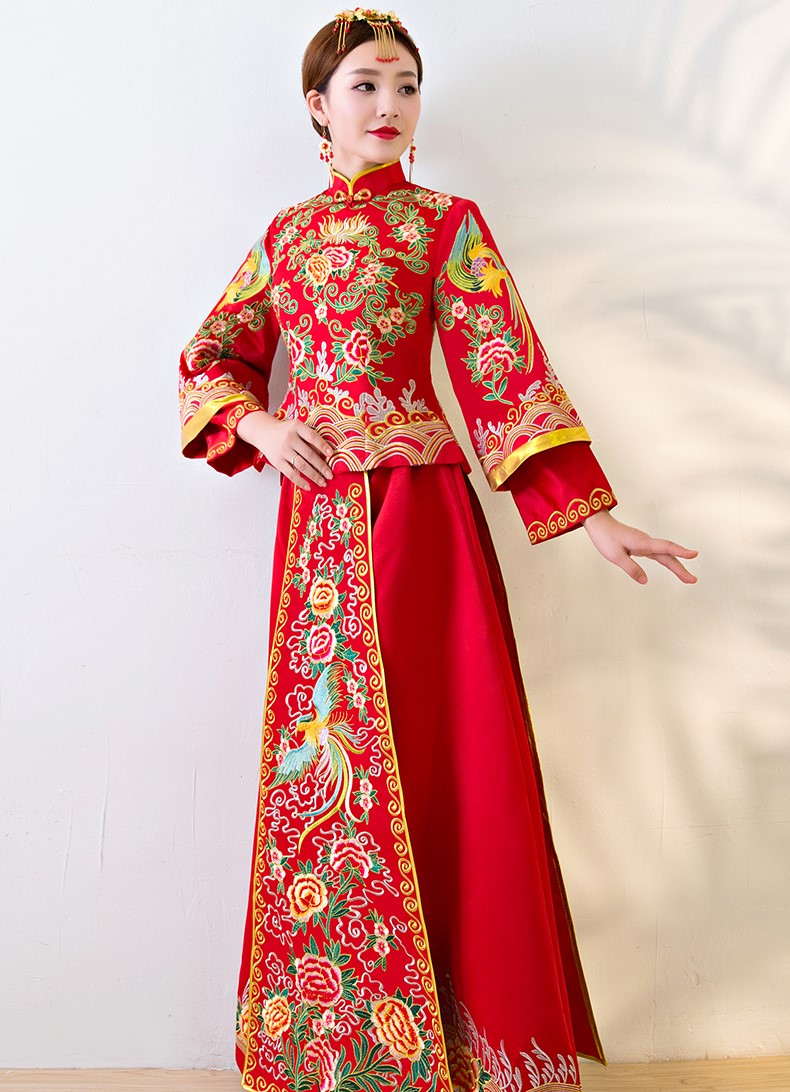 唯美福連文苑中式禮服，鳳牡丹刺繡新娘禮服