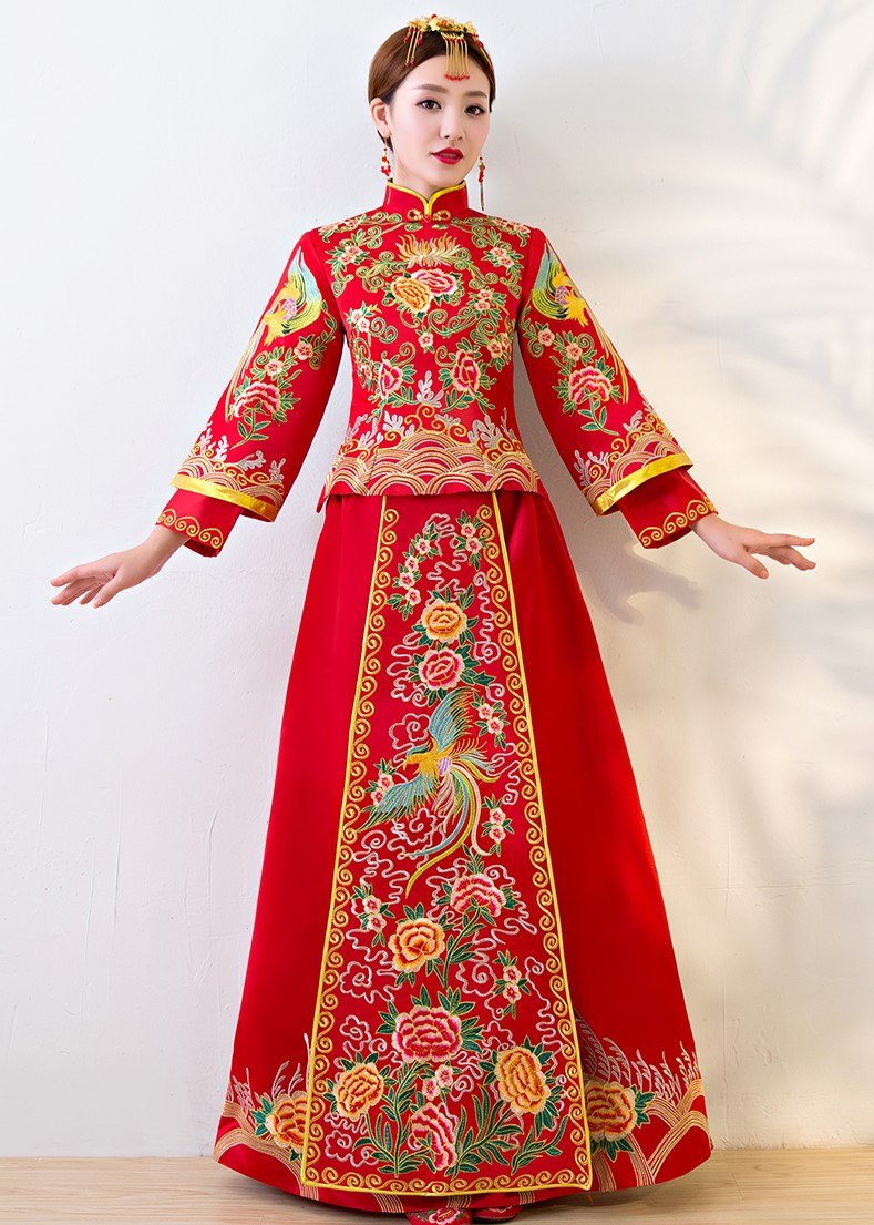 唯美福連文苑中式禮服，鳳牡丹刺繡新娘禮服