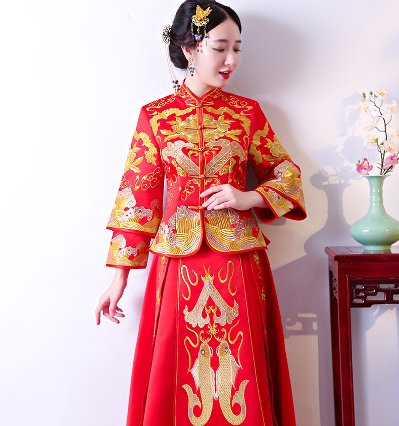古典吉祥中式禮服，唯美鯉魚刺繡新娘禮服