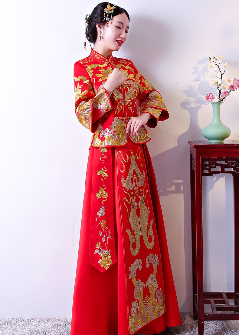 古典吉祥中式禮服，唯美鯉魚刺繡新娘禮服