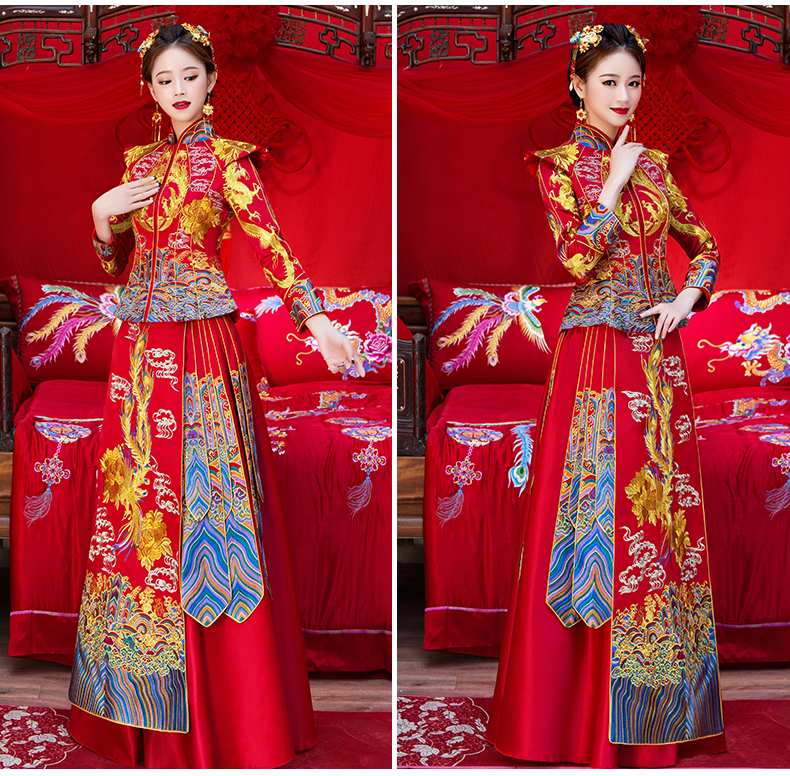 花開牡丹中式禮服，古韻悠揚奢華刺繡新娘禮服