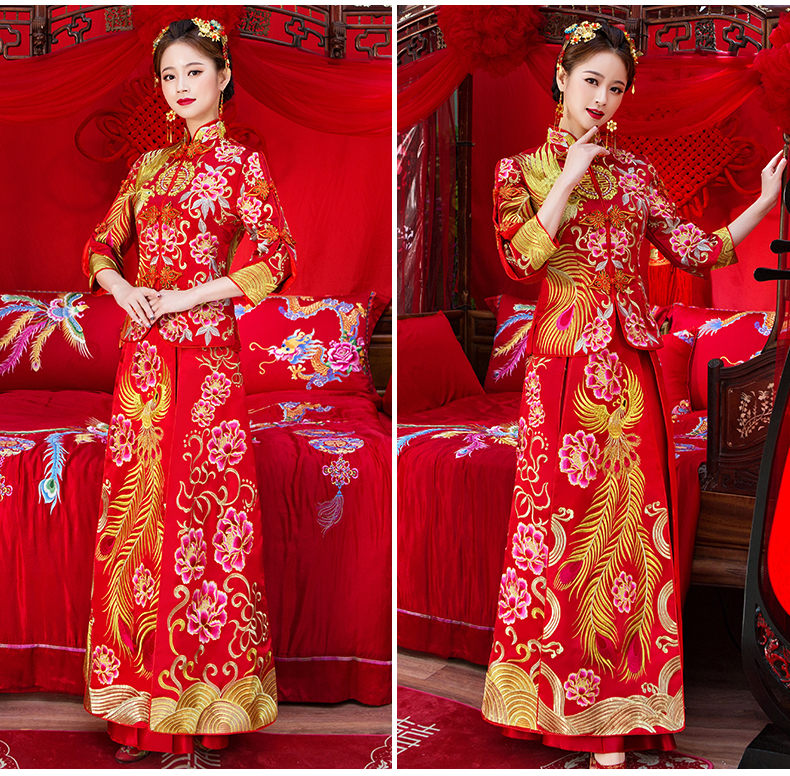 奢華刺繡中式禮服，唯美手工盤扣新娘禮服