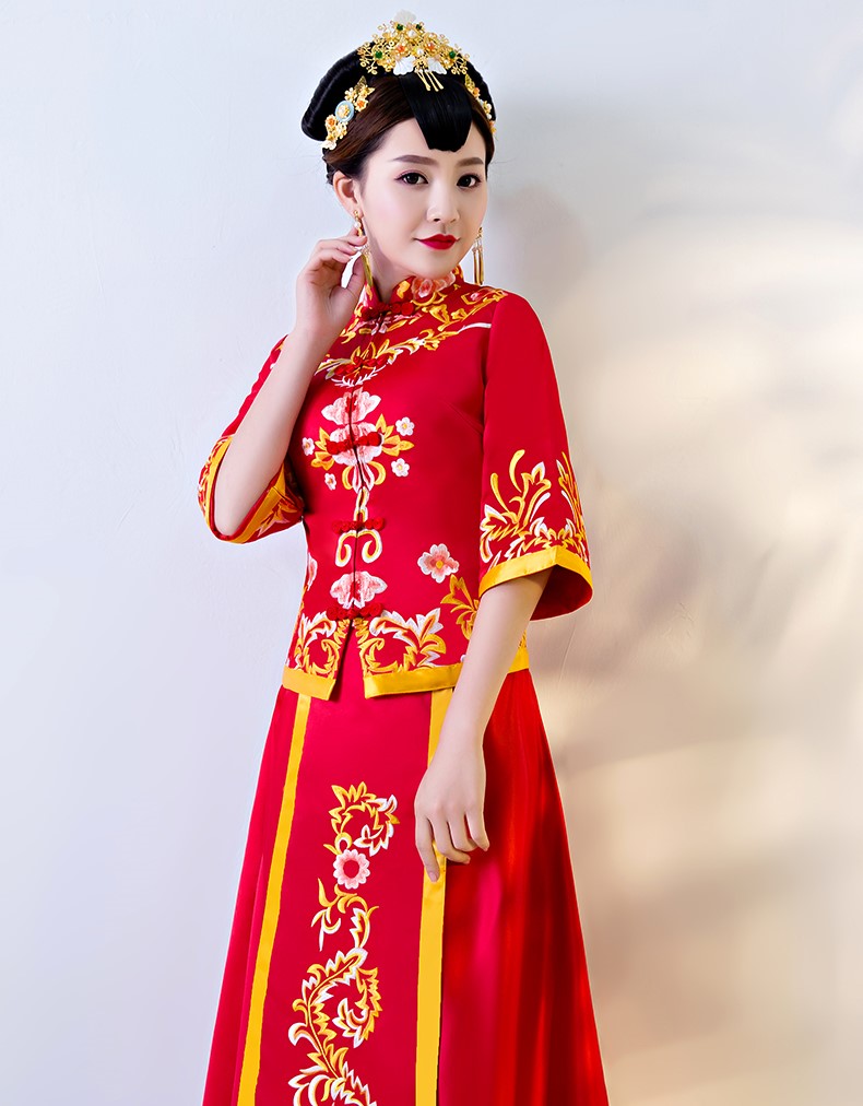 繁花似錦中式禮服，傳統(tǒng)復(fù)古風(fēng)新娘禮服