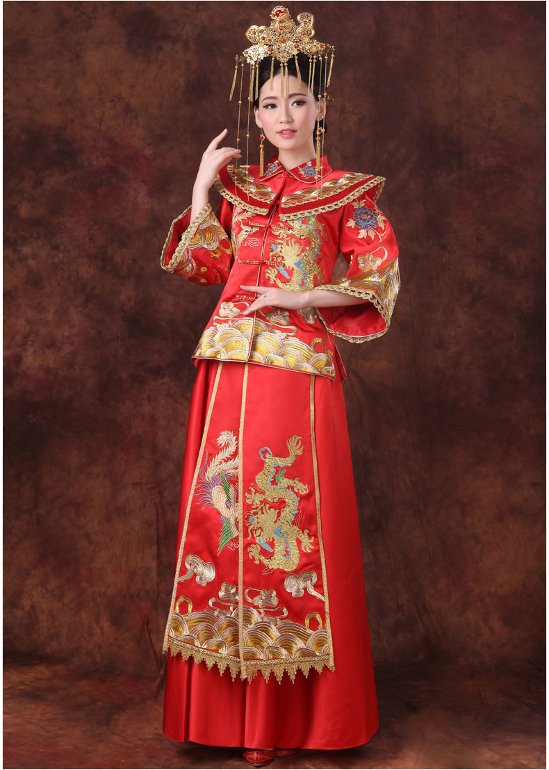 龍鳳呈祥中式禮服，嬌艷刺繡新娘禮服