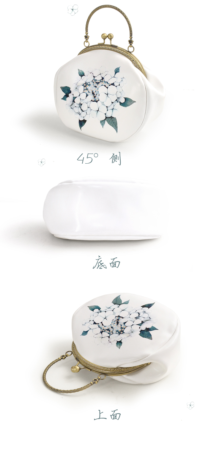 小清新瓊花印花手提包，古風(fēng)甜美手工包