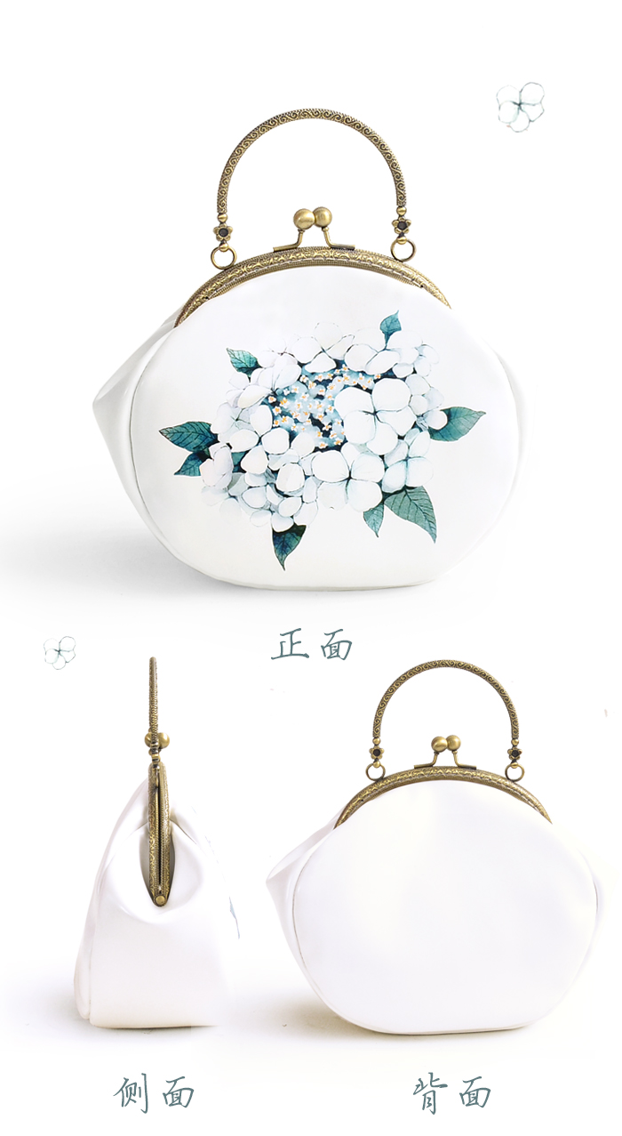 小清新瓊花印花手提包，古風(fēng)甜美手工包
