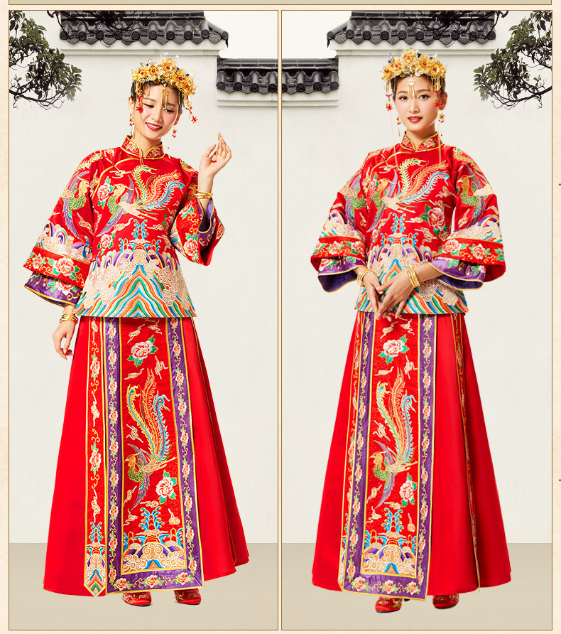 花開富貴中式禮服，多彩刺繡新娘禮服