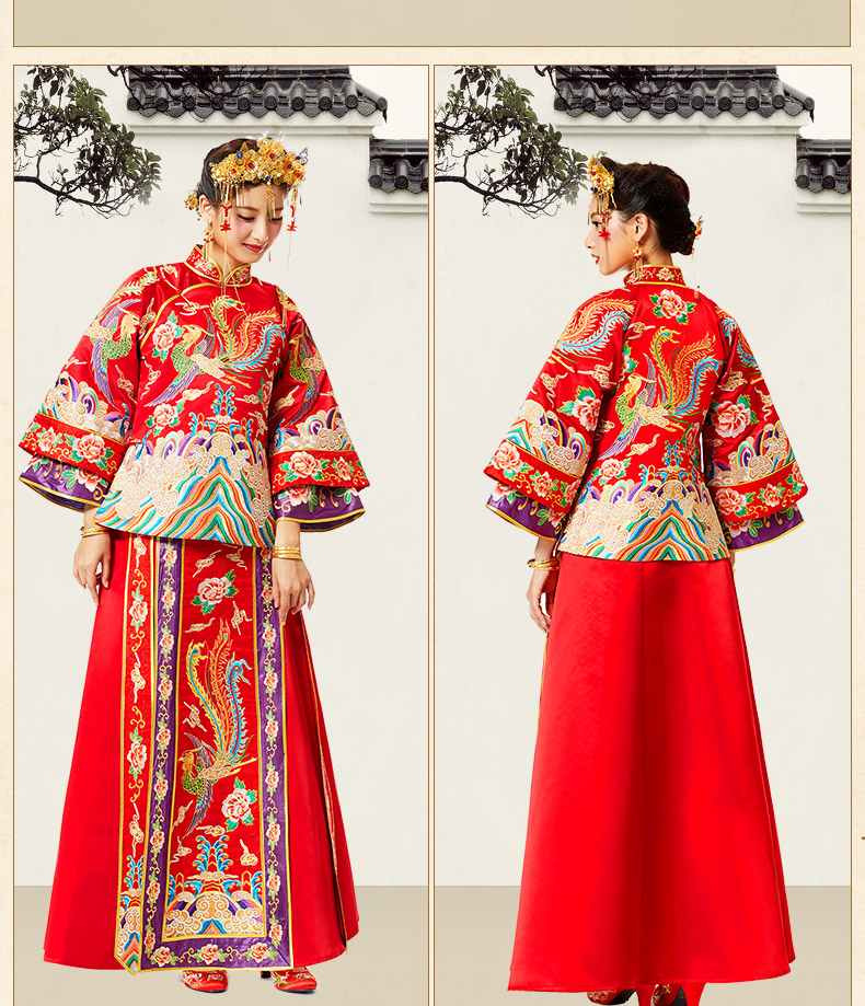 花開富貴中式禮服，多彩刺繡新娘禮服