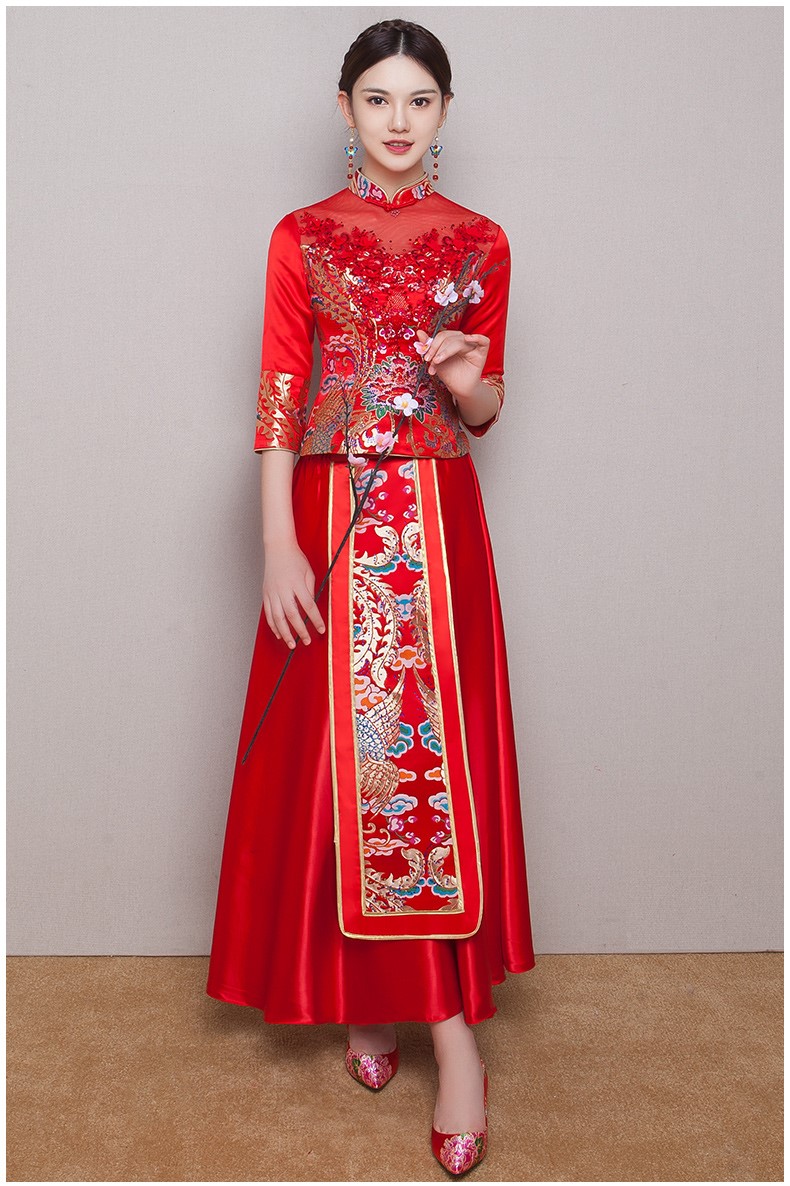 古典華麗新娘禮服，復(fù)古蕾絲中式禮服