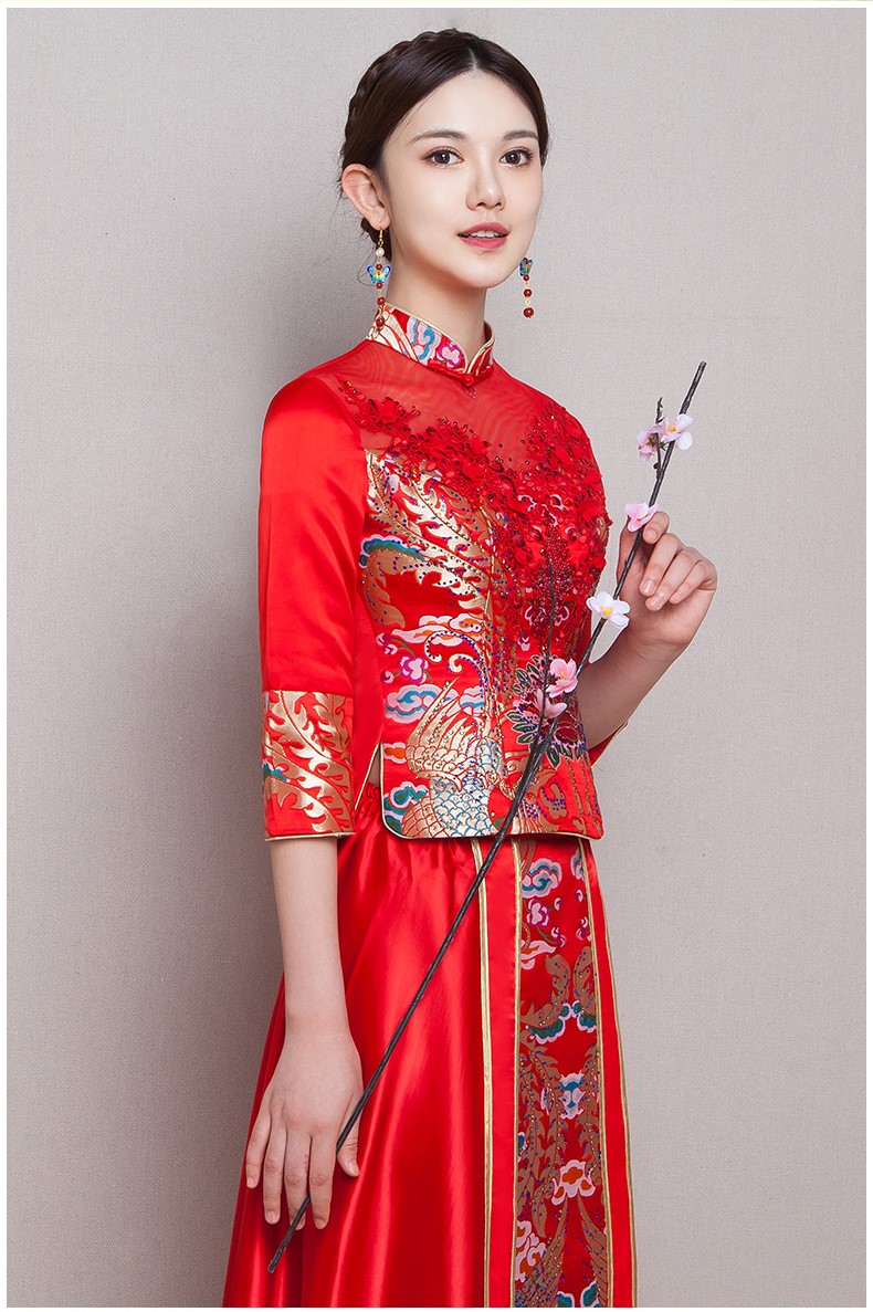 古典華麗新娘禮服，復(fù)古蕾絲中式禮服