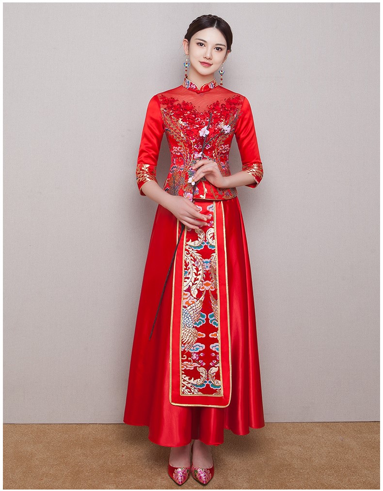 古典華麗新娘禮服，復(fù)古蕾絲中式禮服