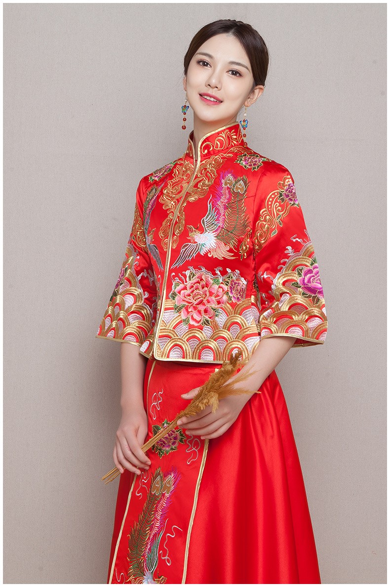 牡丹鳳凰刺繡新娘禮服，唯美中式禮服