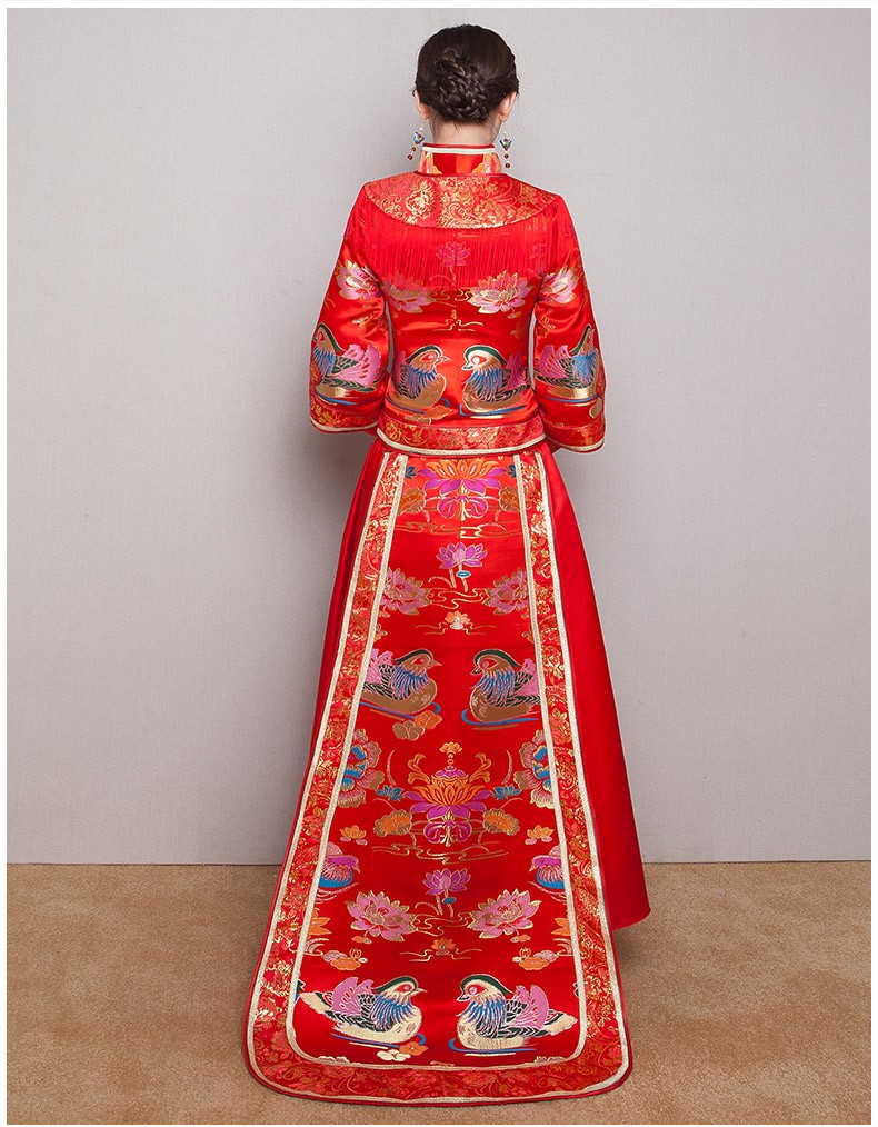 鴛鴦戲水新娘禮服，唯美流蘇中式禮服