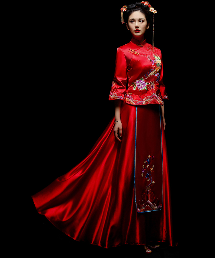 鳳凰刺繡新娘禮服，古典大氣中式禮服