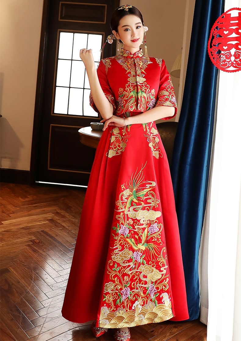 氣質(zhì)刺繡新娘禮服，古典唯美中式禮服