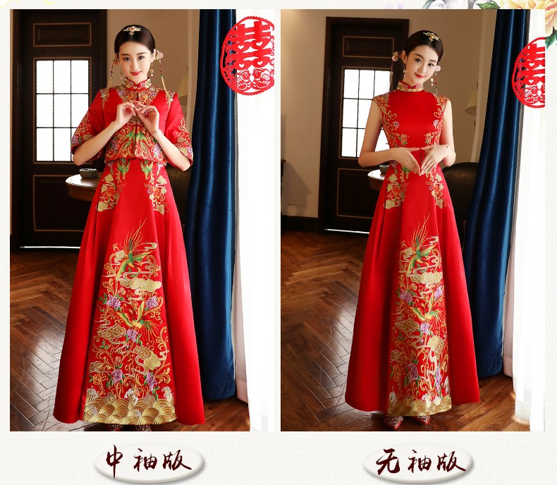 氣質(zhì)刺繡新娘禮服，古典唯美中式禮服