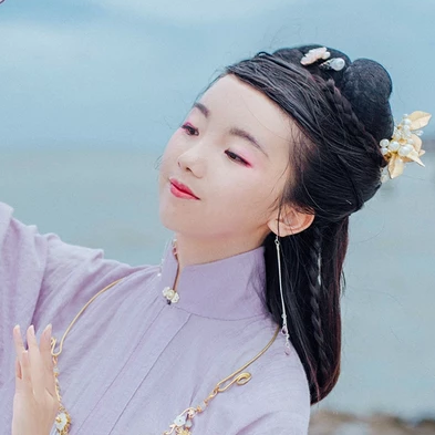 紫衣少女帶折扇頭像,唯美古風真人頭像