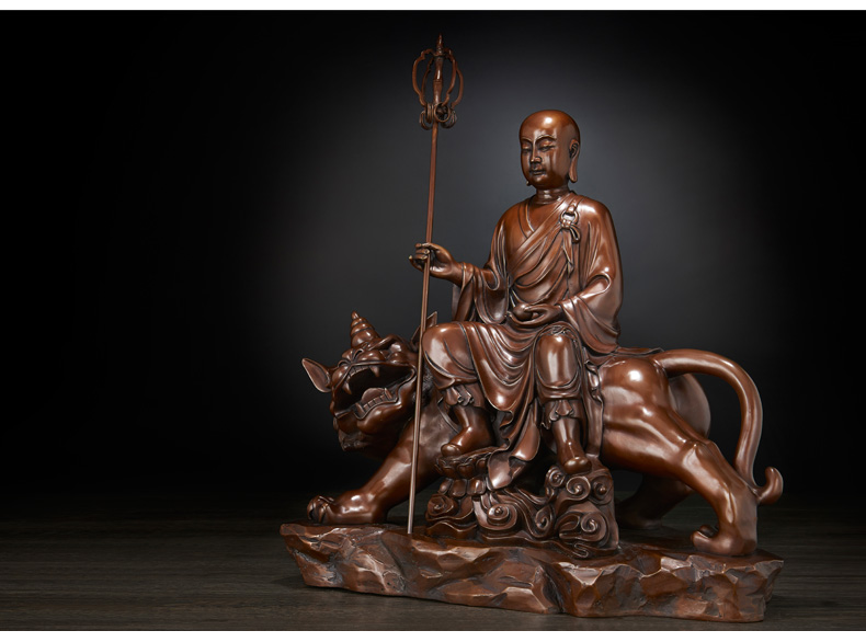 純紫銅佛像:騎諦聽地藏王菩薩像擺件