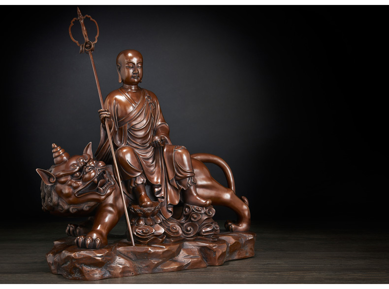 純紫銅佛像:騎諦聽地藏王菩薩像擺件