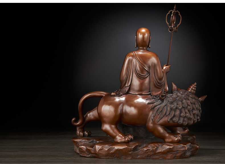 純紫銅佛像:騎諦聽地藏王菩薩像擺件