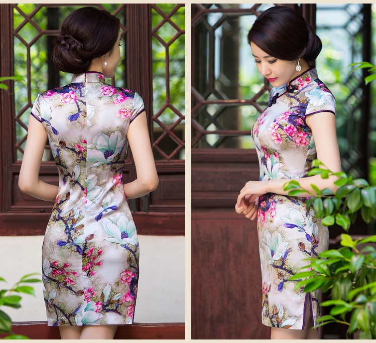 復(fù)古短袖旗袍裙，邂逅唯美嫵媚花色迷人旗袍