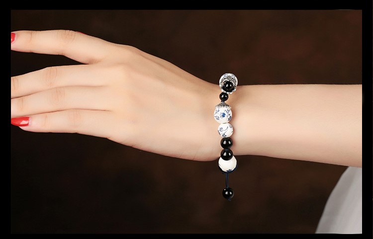 古樸福連文苑青花瓷手鏈瑪瑙手串