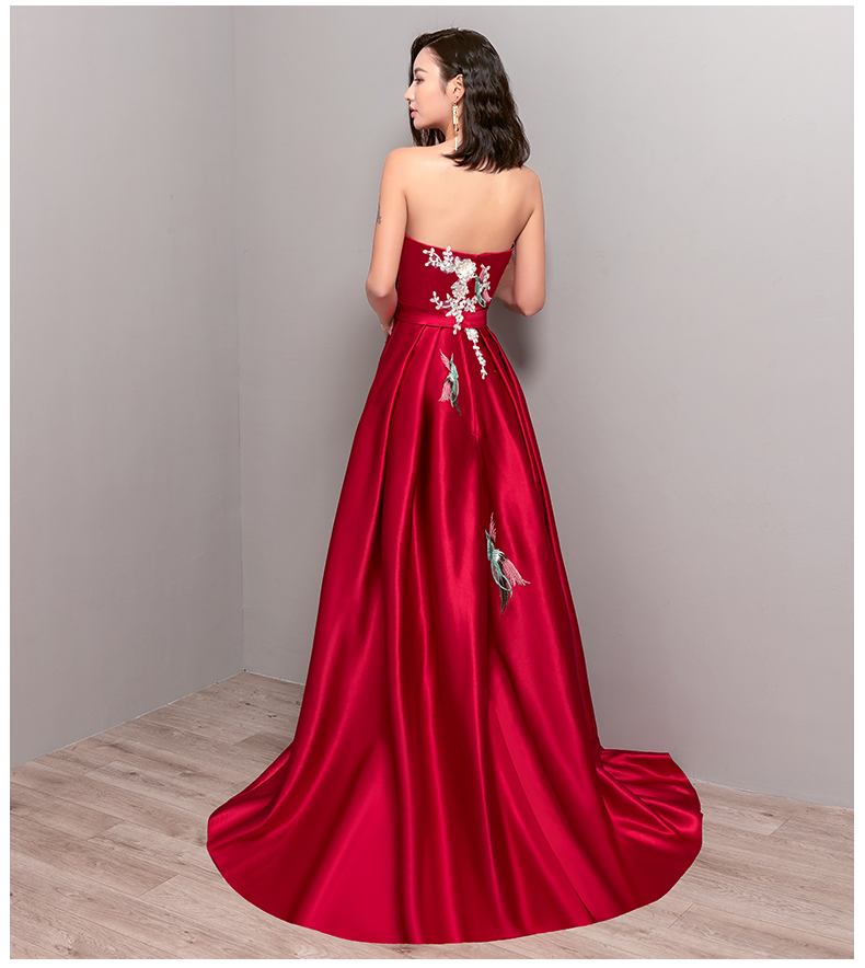 典雅福連文苑喜鵲刺繡中式晚禮服