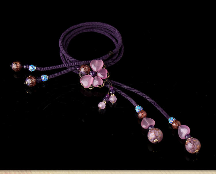 紫色復(fù)古花朵毛衣鏈項鏈