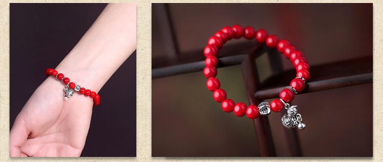 個性本命年紅色珠子民族風(fēng)純銀手串