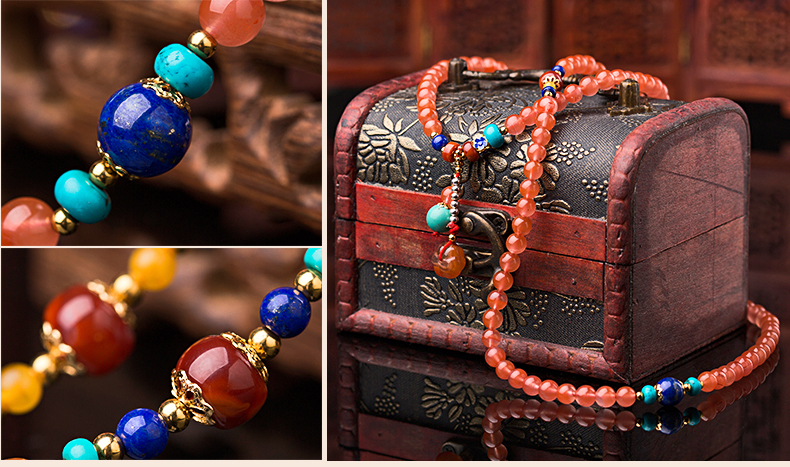 櫻桃紅瑪瑙水晶手鏈，多圈南紅手串