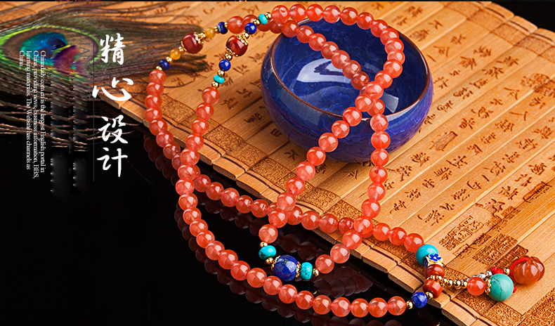 櫻桃紅瑪瑙水晶手鏈，多圈南紅手串