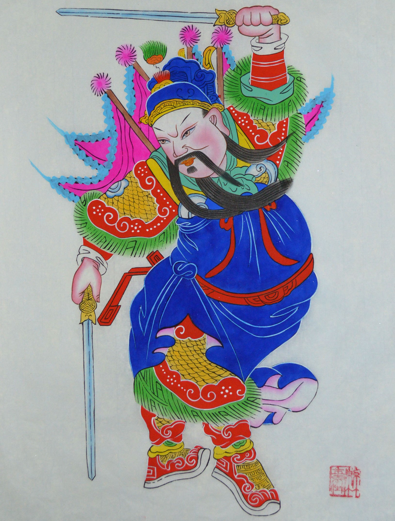 唯美生動門神年畫，古風(fēng)手繪中國年畫