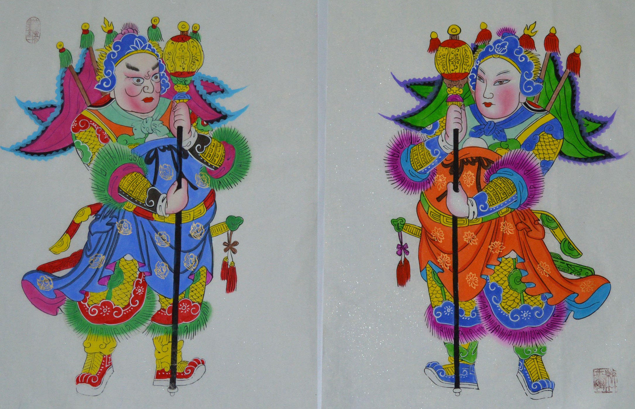 唯美生動門神年畫，古風(fēng)手繪中國年畫