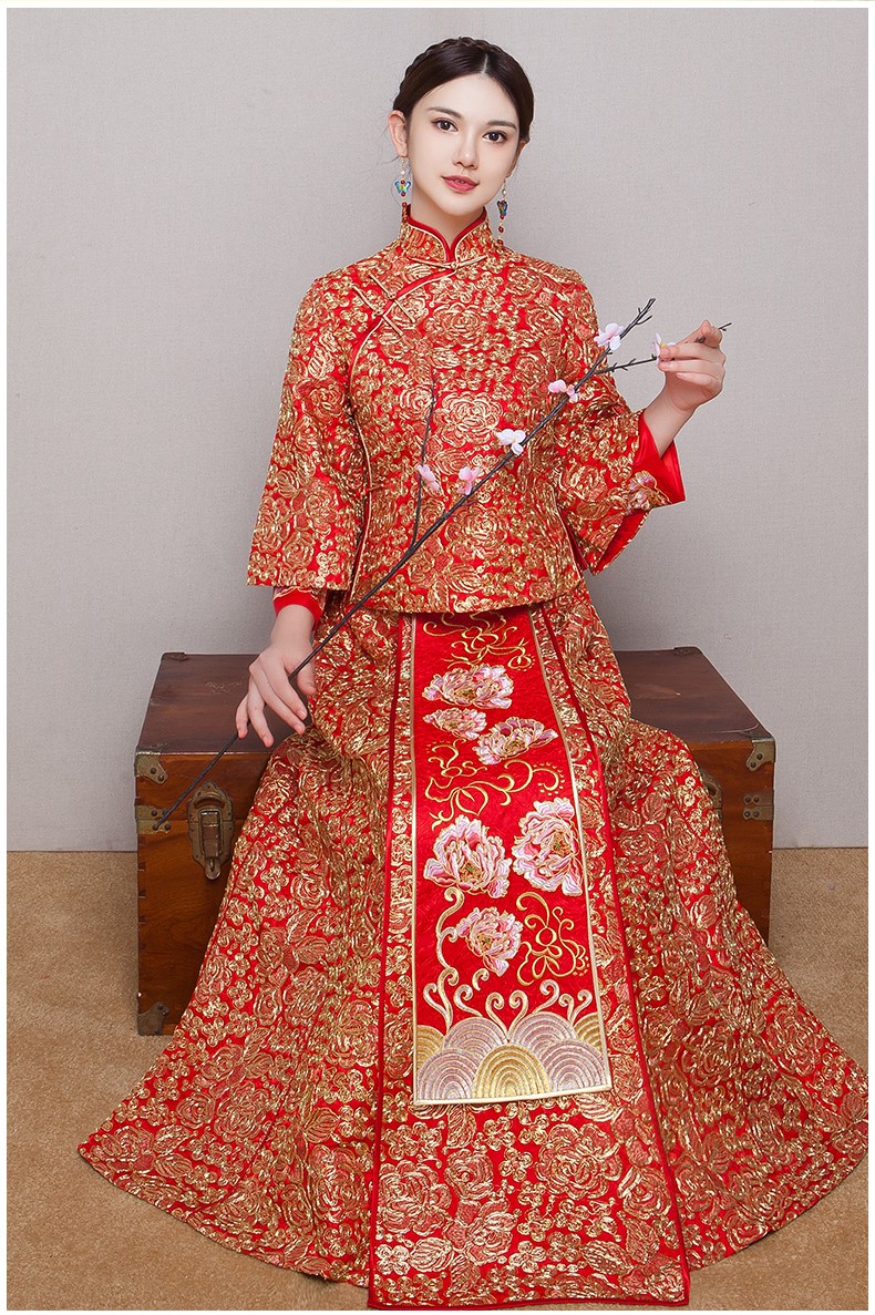 中式紅色新娘結婚禮服，唯美秀禾中式禮服