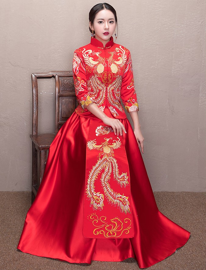 古典福連文苑喜字新娘禮服,鳳凰刺繡中式禮服