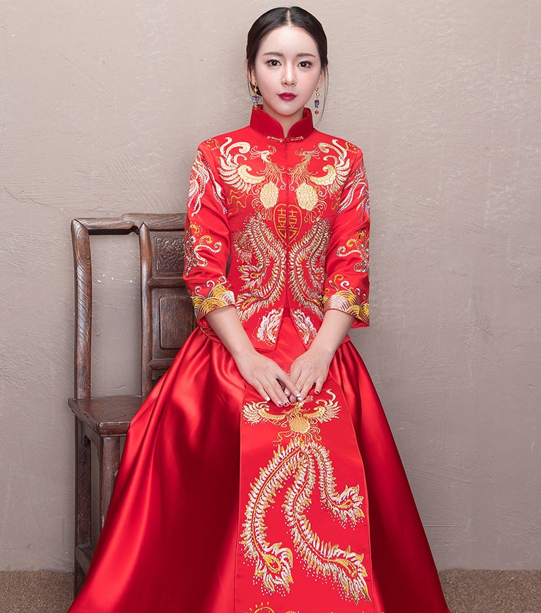 古典福連文苑喜字新娘禮服,鳳凰刺繡中式禮服