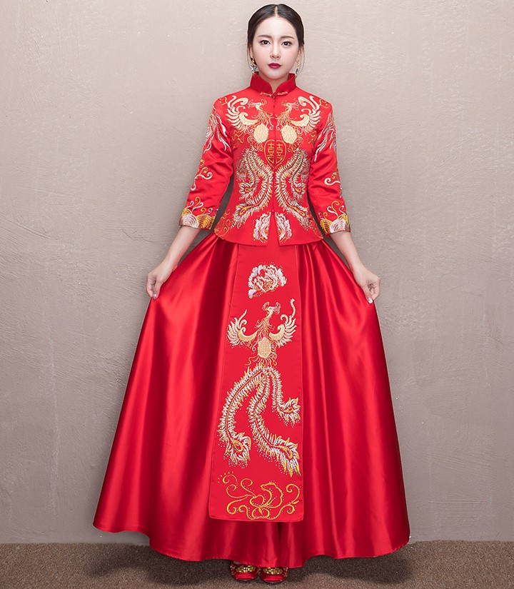 古典福連文苑喜字新娘禮服,鳳凰刺繡中式禮服