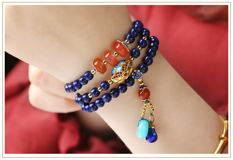 溫潤細膩多圈民族風(fēng)青金石手串