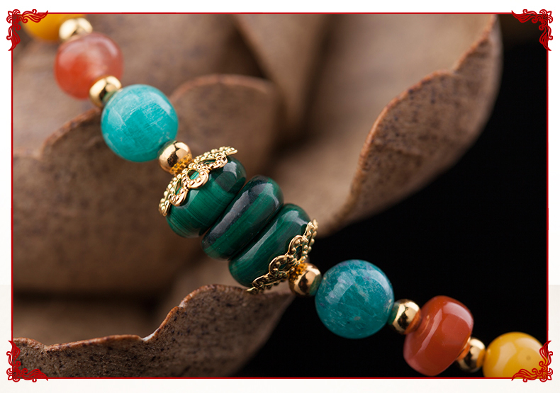 復(fù)古燒藍小花朵古典優(yōu)雅黃蜜蠟手串