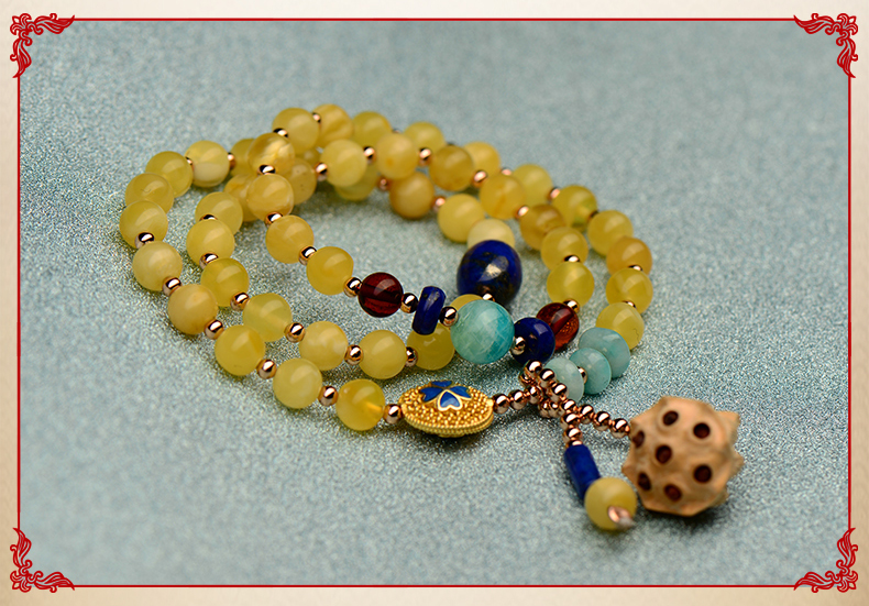 簡約大方復(fù)古蓮蓬吊墜黃蜜蠟手串