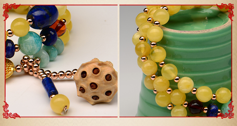 簡約大方復(fù)古蓮蓬吊墜黃蜜蠟手串