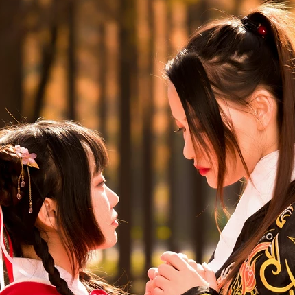 銀杏紅衣閨蜜頭像，唯美古風(fēng)真人頭像